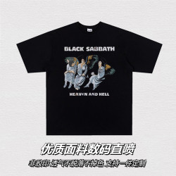 Black Sabbath黑色安息日搖滾樂隊復古做舊水洗落肩寬松短袖男T恤