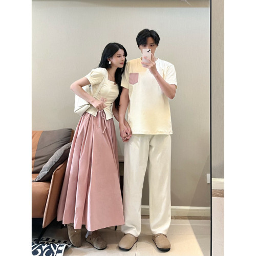 2025情侶裝夏裝短袖T恤衫一裙一衣兩件套女男T恤