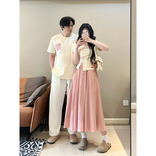 2025情侶裝夏裝短袖T恤衫一裙一衣兩件套女男T恤