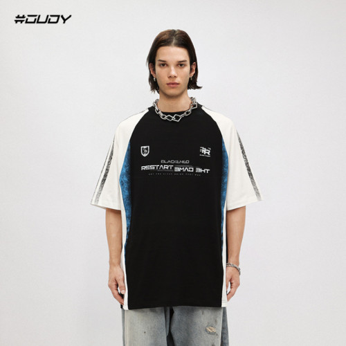 #OVDY 2024新款青少年男t恤撞色拼接精梳棉機能百搭半袖男女潮牌