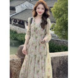 真絲連衣裙女2025夏季新款廣州十三行高級法式氣質度假風薄紗長裙