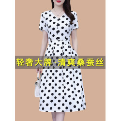 杭州名牌真絲桑蠶絲連衣裙女夏2025新款今年流行爆款波點小個子女