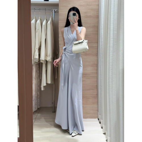 2025新款高級感氣質裹身系綁無袖連衣裙女夏季收腰顯瘦V領長裙