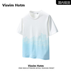 VISVIM BESSEL男t恤短袖純棉新款潮流漸變時尚寬松圓領上衣打底衫