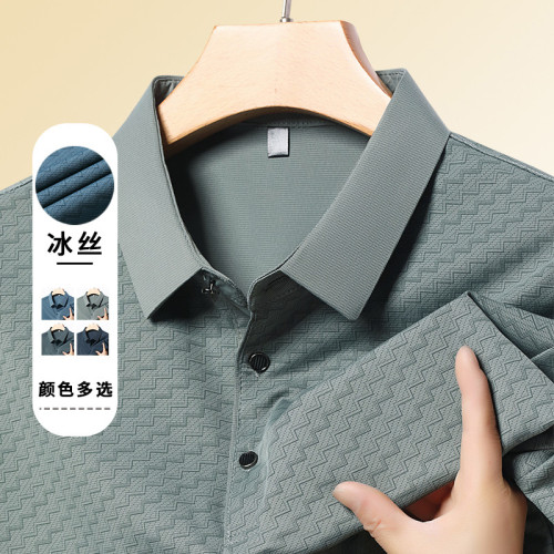 夏季新款短袖男t恤冰絲翻領polo衫爸爸裝寬松休閒男士半袖上衣服