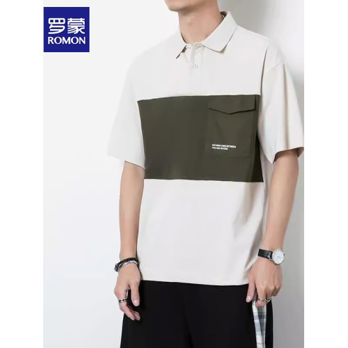 羅矇短袖男polo衫2025新款帥氣夏季重磅男t恤寬松珠地棉拼接上衣