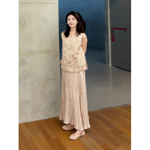 夏季2025新款高級感新中式套裝蝴蝶提花高級感國風禪意馬甲連衣裙