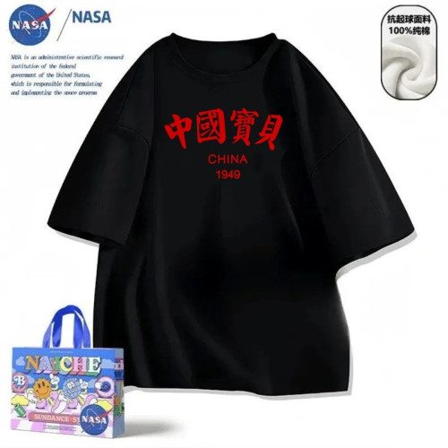 NASA國潮街頭文字印花短袖男t恤夏季寬松透氣純棉tee