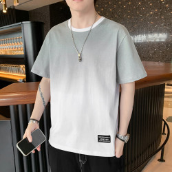 新款漸變色夏季男T恤上衣學生服潮牌潮流圓領純棉短袖
