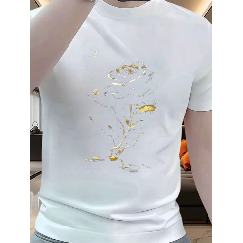 美式潮牌潮流短袖男T恤玫瑰印花國風時尚休閒純棉夏季半袖百搭