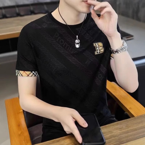 夏季男士潮流提花男t恤無痕速乾半袖休閒短袖休閒潮流刺綉短袖
