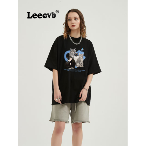 Leecvb美式潮牌男女同款夏裝2025新款時尚流行短袖男t恤聯名上衣