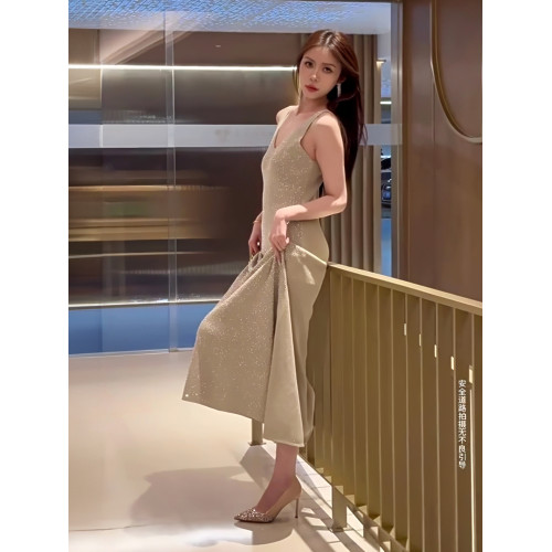 閃鑽連衣裙高級無袖長裙女燙鑽顯瘦內搭吊帶高級感晚禮服宴會穿搭