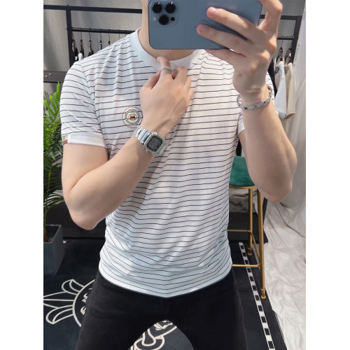 歐洲站滑料涼感條紋短袖男T恤2025夏季新款男裝潮流冰絲短袖t恤男