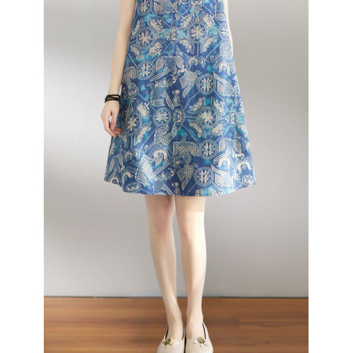 Basic House/百家好新中式印花無袖連衣裙女夏季媽媽裝印花背心裙