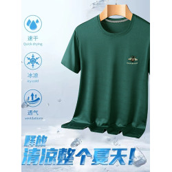 國潮刺綉小蜜蜂冰絲短袖男T恤夏季輕薄透氣寬松休閒運動速乾上衣