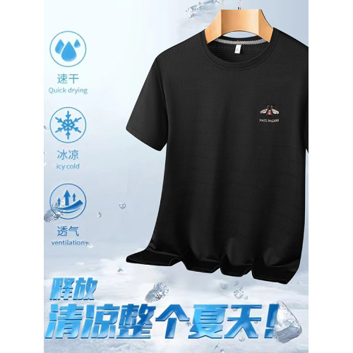 國潮刺綉小蜜蜂冰絲短袖男T恤夏季輕薄透氣寬松休閒運動速乾上衣