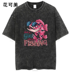 復古歐美潮牌搞笑創意魚Fish圓領寬松美式印花水洗做舊短袖男t恤
