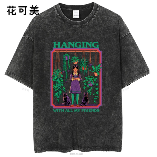 3D眼鏡卡通新款夏季歐美潮牌搞笑創意滑稽印花水洗做舊短袖男t恤