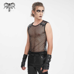Devil fashion 設計感龐克無袖網料男T恤【TT273】