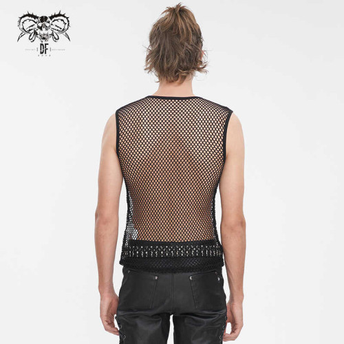Devil fashion 設計感龐克無袖網料男T恤【TT273】