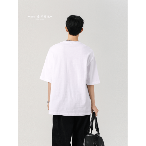 短袖男t恤2025新款冰絲速乾衣服男美式寬松字母潮牌圓領白色上衣