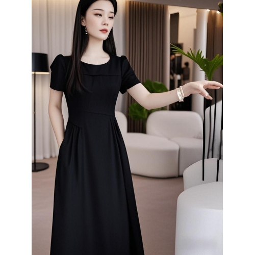 真絲連衣裙女夏2025新款今年流行爆款巨好看小衆黑色單層過膝裙子
