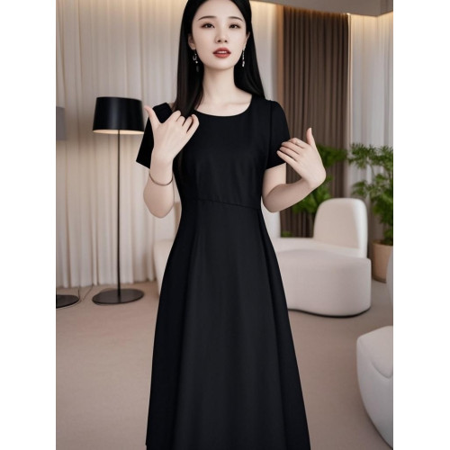 真絲連衣裙女夏2025新款今年流行爆款巨好看小衆黑色單層過膝裙子