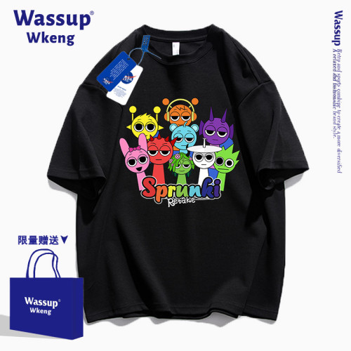 wassup聯名節奏盒子白色短袖男t恤2025新款夏季寬松純棉卡通上衣