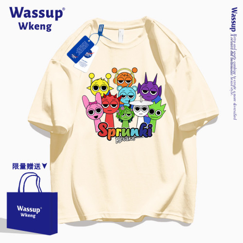 wassup聯名節奏盒子白色短袖男t恤2025新款夏季寬松純棉卡通上衣
