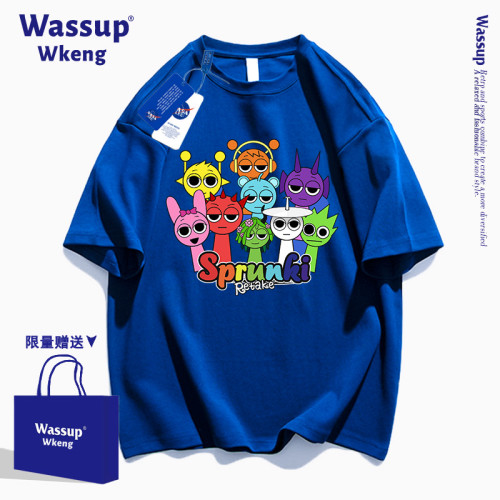 wassup聯名節奏盒子白色短袖男t恤2025新款夏季寬松純棉卡通上衣
