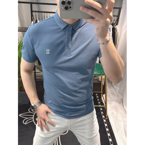 高級歐貨男T恤翻領歐洲站簡約潮流修身短袖polo衫男士上衣焦糖色