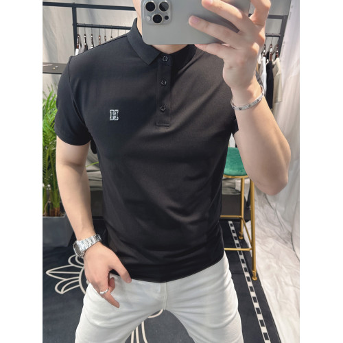 高級歐貨男T恤翻領歐洲站簡約潮流修身短袖polo衫男士上衣焦糖色