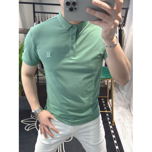 高級歐貨男T恤翻領歐洲站簡約潮流修身短袖polo衫男士上衣焦糖色