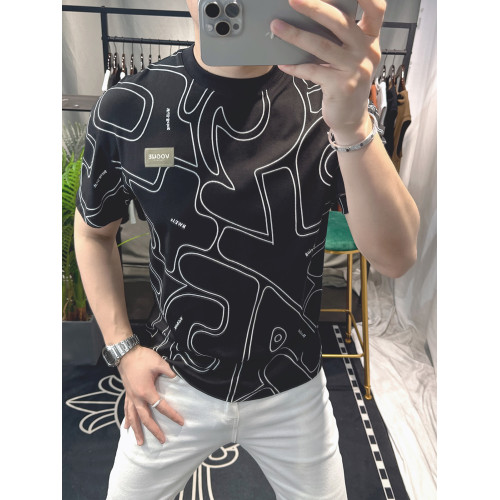 美式短袖男T恤2024歐洲站設計感休閒寬松五分袖男士高級半袖男裝