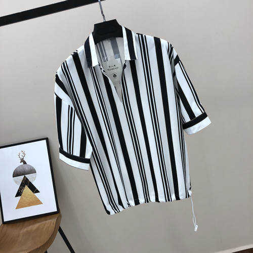 香港夏季七分袖襯衫短袖男t恤韓版潮流ins寬松襯衫領休閒五分中袖