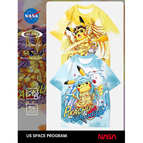 NASA黃金聖鬭士聯名皮卡丘短袖男T恤夏季2025新款十二星座衣服潮