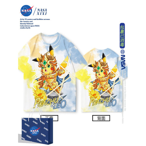 NASA黃金聖鬭士聯名皮卡丘短袖男T恤夏季2025新款十二星座衣服潮