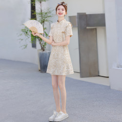 時尚新中式國風改良旗袍套裝女夏季氣質盤釦立領連衣裙短褲兩件套