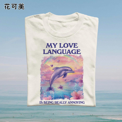 花可美2025夏季新款美式復古潮牌男t恤短袖寬松短袖T恤情侶上衣