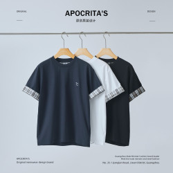 apo男裝 |新款夏季短袖男t恤潮牌拼接刺綉寬松內搭上衣打底衫