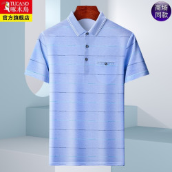啄木鳥夏季短袖POLO衫男T恤中年爸爸裝翻領半袖大碼口袋夏裝上衣