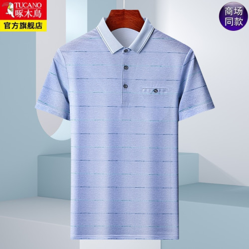 啄木鳥夏季短袖POLO衫男T恤中年爸爸裝翻領半袖大碼口袋夏裝上衣