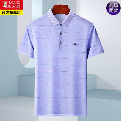 啄木鳥夏季短袖POLO衫男T恤中年爸爸裝翻領半袖大碼口袋夏裝上衣