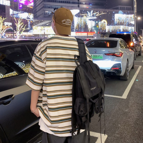 個性條紋短袖男t恤夏季韓版港風ins簡約休閒潮流百搭五分半袖體恤