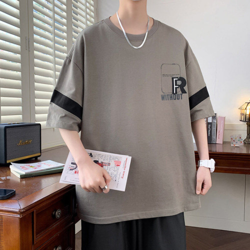 FANLIN'T2025春夏青少年學生寬松港風短袖潮流字母上衣短袖男T恤