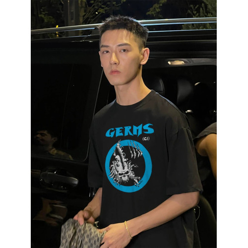 erd憂鬱的富二代美式重磅復古龐克骷髏高街水洗做舊寬松短袖男T恤