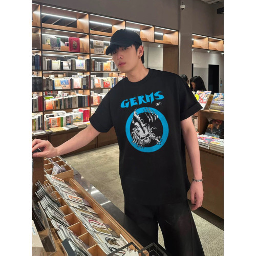 erd憂鬱的富二代美式重磅復古龐克骷髏高街水洗做舊寬松短袖男T恤
