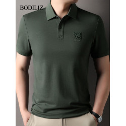 品牌刺綉軍綠色莫代爾冰絲polo衫男短袖t恤2025夏款青年戶外運動