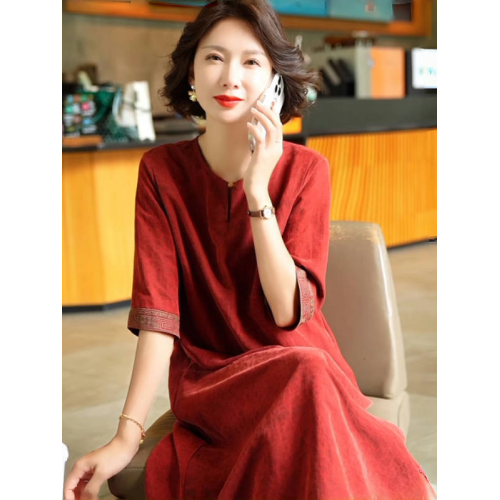 香雲紗真絲連衣裙女夏季高檔中老年媽媽桑蠶絲大碼婚宴禮服裙子
